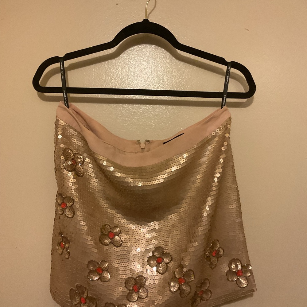 Sequin Floral Mini Skirt in Champagne